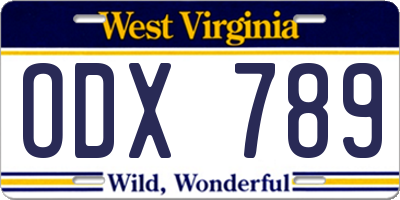 WV license plate ODX789