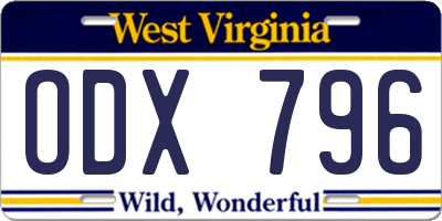 WV license plate ODX796