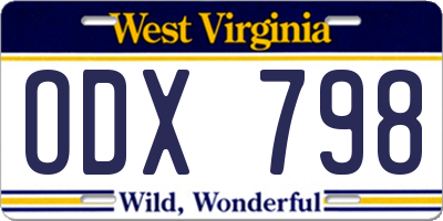 WV license plate ODX798