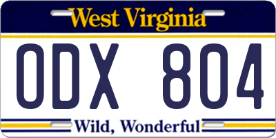 WV license plate ODX804