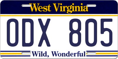 WV license plate ODX805