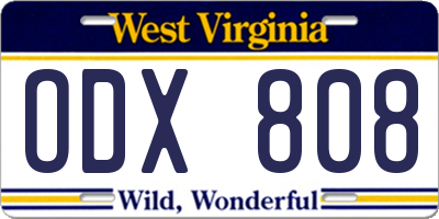 WV license plate ODX808