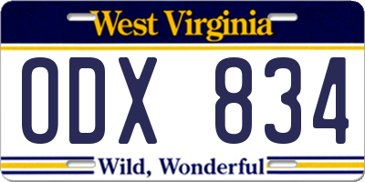 WV license plate ODX834