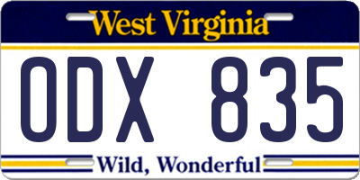 WV license plate ODX835