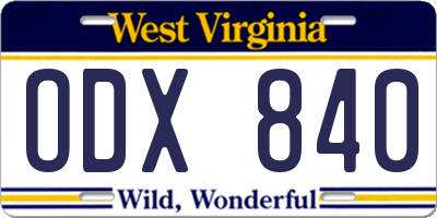 WV license plate ODX840