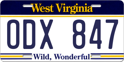 WV license plate ODX847