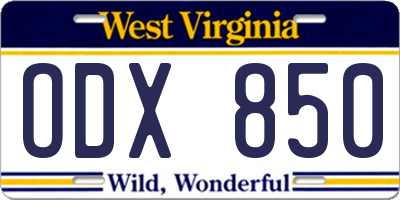 WV license plate ODX850