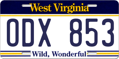 WV license plate ODX853