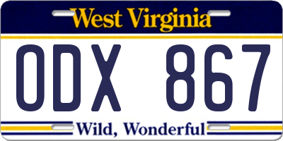WV license plate ODX867