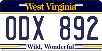 WV license plate ODX892