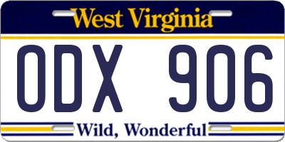 WV license plate ODX906