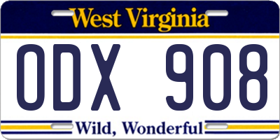 WV license plate ODX908