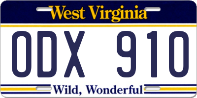 WV license plate ODX910
