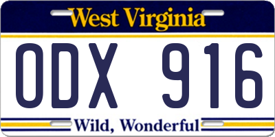 WV license plate ODX916