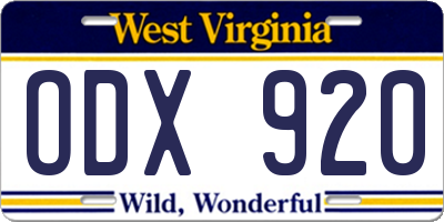 WV license plate ODX920