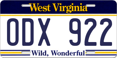 WV license plate ODX922