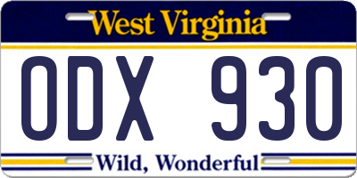 WV license plate ODX930