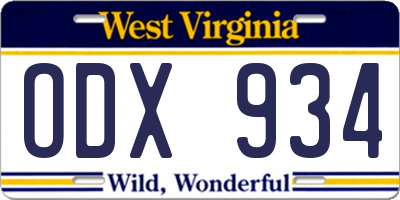 WV license plate ODX934