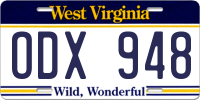 WV license plate ODX948