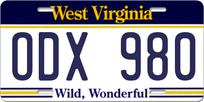 WV license plate ODX980
