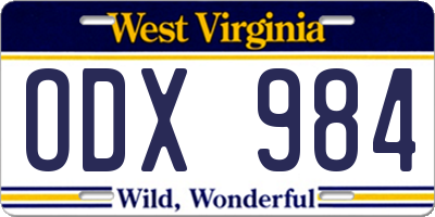 WV license plate ODX984