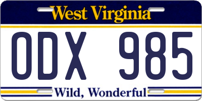 WV license plate ODX985