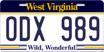 WV license plate ODX989