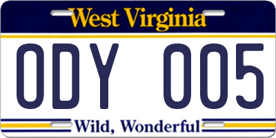 WV license plate ODY005
