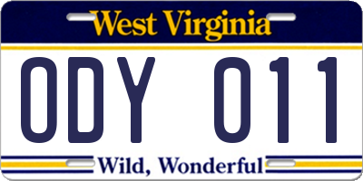 WV license plate ODY011