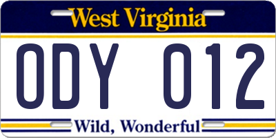 WV license plate ODY012