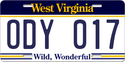 WV license plate ODY017