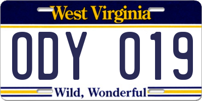 WV license plate ODY019