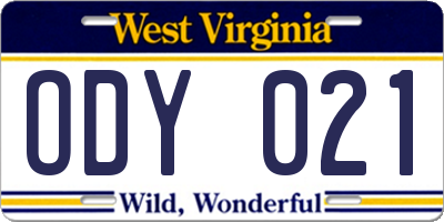 WV license plate ODY021
