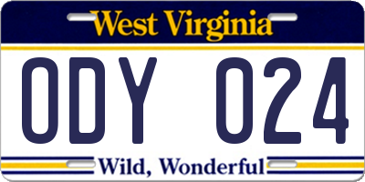 WV license plate ODY024