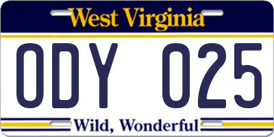 WV license plate ODY025