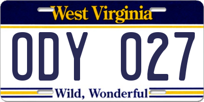 WV license plate ODY027