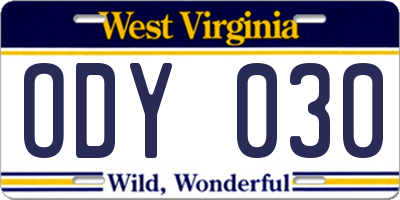 WV license plate ODY030