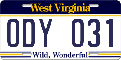 WV license plate ODY031