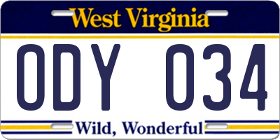 WV license plate ODY034