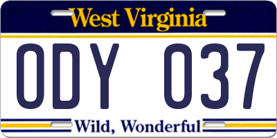 WV license plate ODY037
