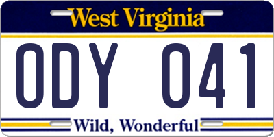 WV license plate ODY041