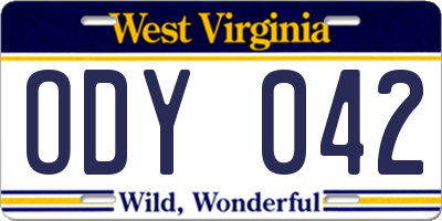 WV license plate ODY042