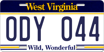 WV license plate ODY044