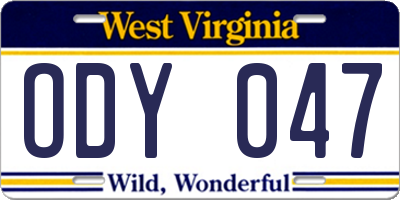 WV license plate ODY047
