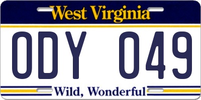 WV license plate ODY049