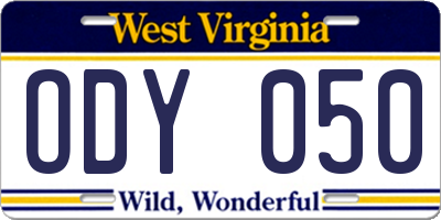 WV license plate ODY050