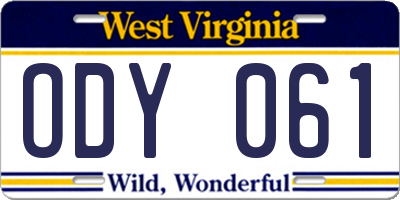 WV license plate ODY061