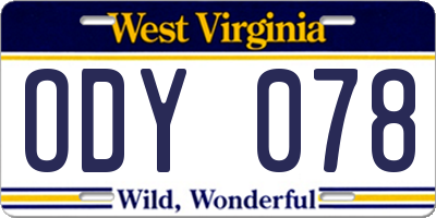 WV license plate ODY078