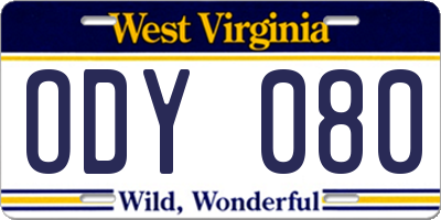 WV license plate ODY080