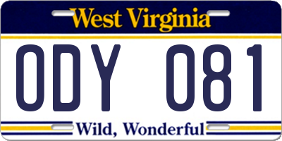 WV license plate ODY081